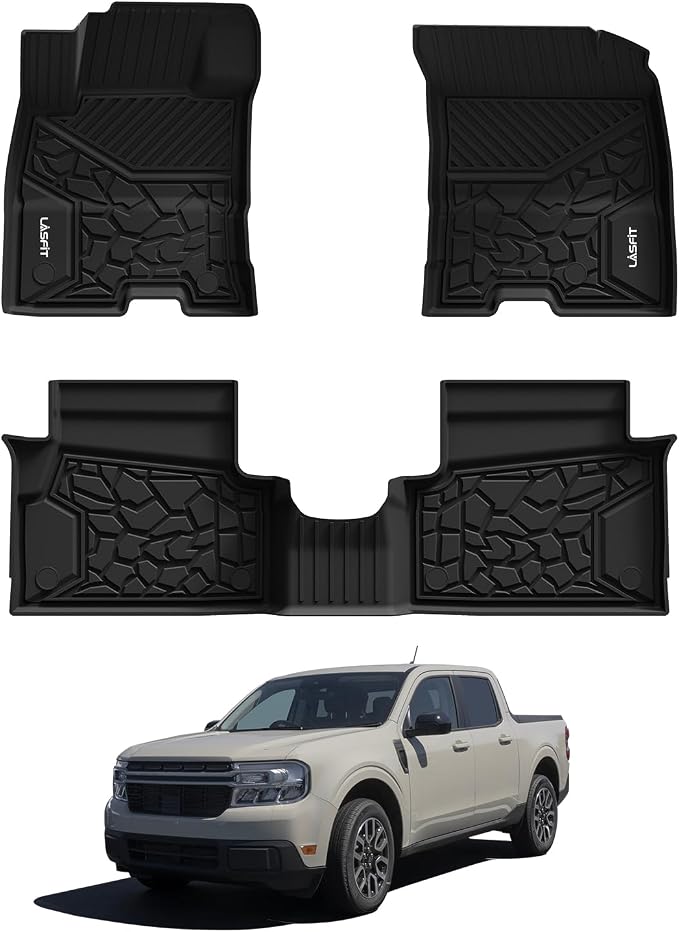 LASFIT Floor Mats for Ford Maverick 2026 2025 2024 2023 2022 (Hybrid Models Only) All Weather Car Mats TPE Truck Liners Vehicle Accessories for Ford Maverick - 1st & 2nd Row, Black