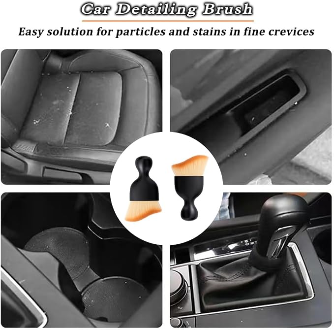 2 Pcs Car Detailing Brush, Car Wash Brush, Car Interior Cleaning Brush Ideal for Interior, Exterior, Dashboard, AC Vents, Leather & Engines, Soft Bristles (Yellow, 2 Pcs)