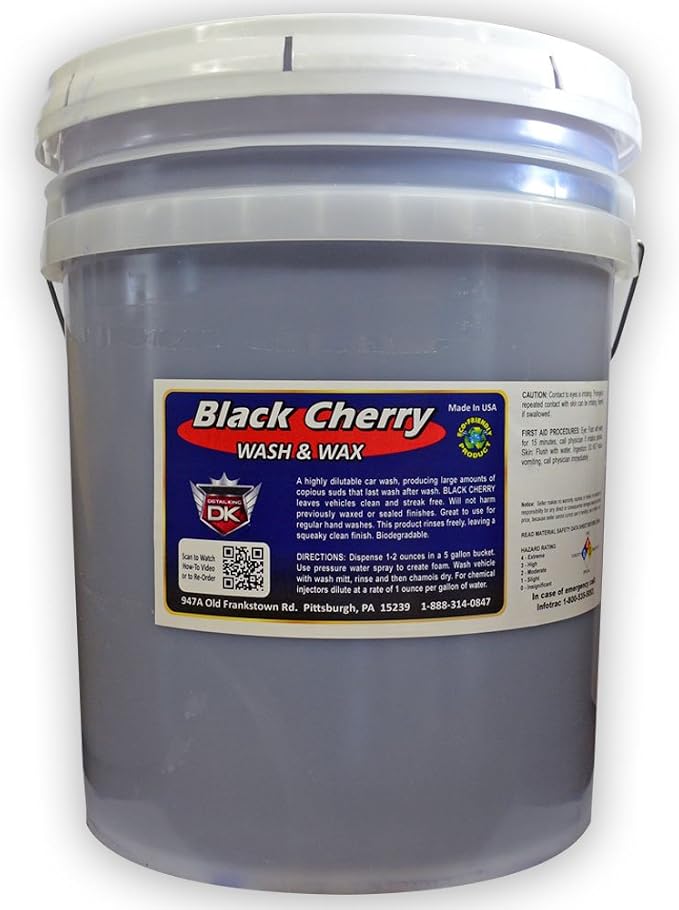 Detail King Black Cherry Car Wash Soap with Wax - Car Wash Shampoo - Glossy Finish - 5 Gallon