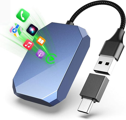 2 in 1 Wireless Carplay Adapter for iPhone Apple & Android Auto Wireless Adapter, [0 Delay & Stable Transmission] 5.8GHz Dual-Core Smart Chip Plug & Play Phone for iOS 10+/Android 11+ 2025 Blue