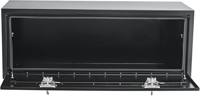 Black Steel Underbody Truck Box, Pickup Storage Box, Heavy Duty Diamond Plate Tool Box with Lock and Keys, Waterproof Trailer Storage Box (48" x 16" x 13"-Grey)