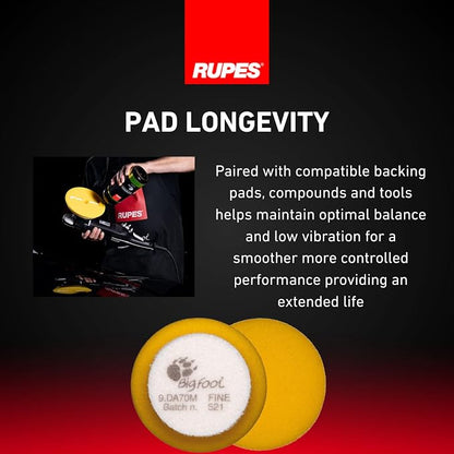 RUPES 9.DA70M/4 Pack of 4 Yellow D-A Fine Finishing Foam Pads 70mm | Ideal for Paint Correction & Gloss Enhancement | Moderate to Fine Defect Removal | Compatible with 2" Backing Plate