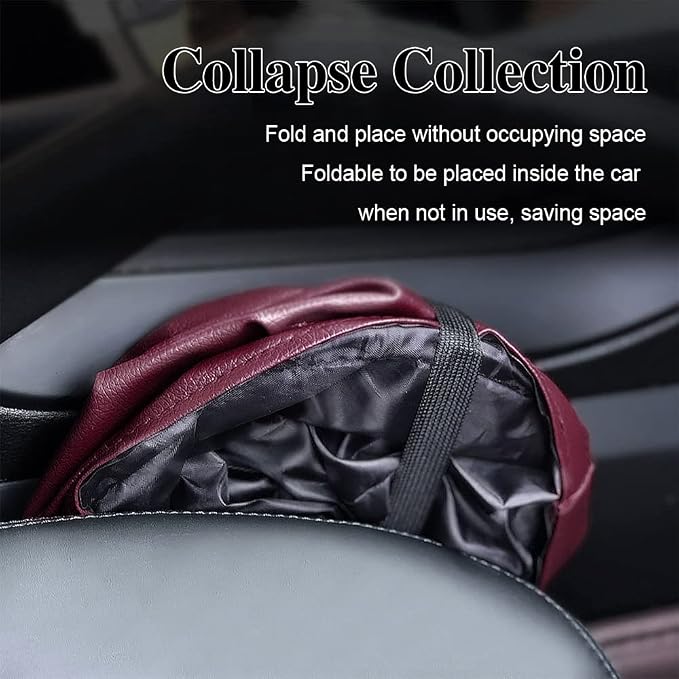 Car Trash Can, Collapsible Pop Up Trash Can for Cars, PU Leather Car Garbage Can, Waterproof Cars Garbage Can, Portable Garbage Bin, Auto Interior Accessories Multipurpose Trash Bin for Vehicles (Red)
