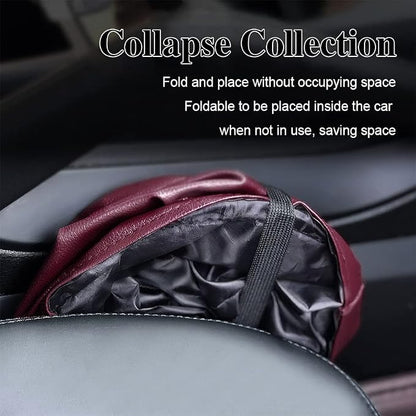 Car Trash Can, Collapsible Pop Up Trash Can for Cars, PU Leather Car Garbage Can, Waterproof Cars Garbage Can, Portable Garbage Bin, Auto Interior Accessories Multipurpose Trash Bin for Vehicles (Red)