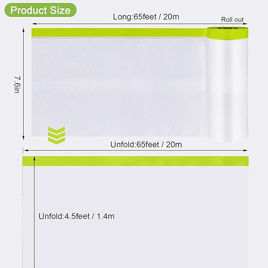 Pre-Taped Masking Film-55inx65ft Tape and Drape Painters Paper Rolls, Plastic Painting Film for Automotive Painting Covering （Masking Film:2rolls,Tape:1roll）