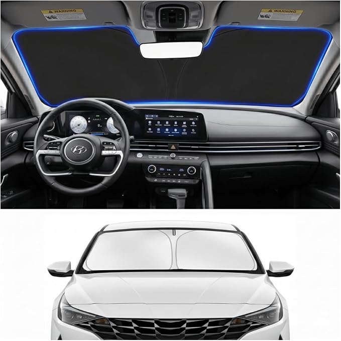 Custom Fit Windshield Sun Shade for Hyundai Elantra 2021-2026 | Custom Fit Windshield Cover, Blocks UV Rays, Double-Layer Heat Shield, Durable Frame, Easy Fold & Storage