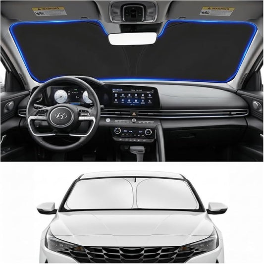 Custom Fit Windshield Sun Shade for Hyundai Elantra 2021-2026 | Custom Fit Windshield Cover, Blocks UV Rays, Double-Layer Heat Shield, Durable Frame, Easy Fold & Storage