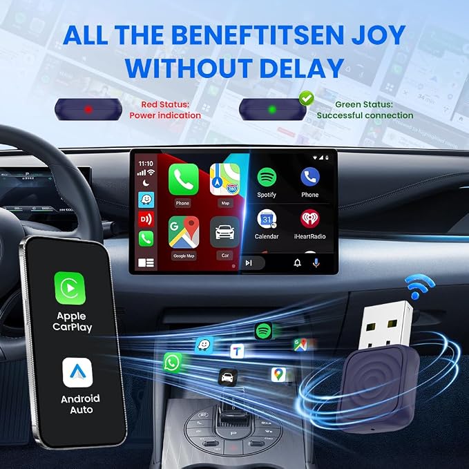CarlinKit Mini Ultra 2-in-1 Wireless Android Auto for Android 11+ & Wireless CarPlay Adapter for iOS 10+, USB-C/A, Plug & Play, Low Latency, Mini USB Design for OEM Cars, Dark Blue