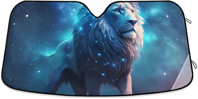 Cars Front Sun Shade Windshield,Foldable Reflective Sun Visor Stars Galaxy Lion Windshield Sunshade Cover,Blocks UV Ray Sun Protect Interior Keep Cool,55" x 27.6"