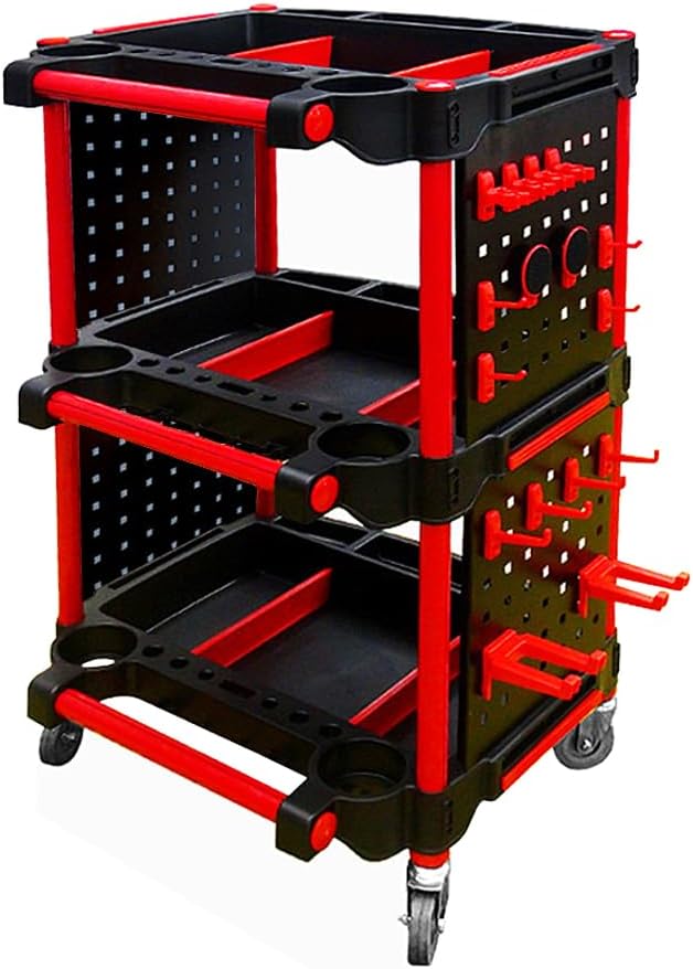 Car Detailing Cart Tool Organizer with 4 Pieces Side Hanging Plate & Hooks,for Mechanics & Detailers During Repairs Car Wash/Wax Detailing Cart-Updated