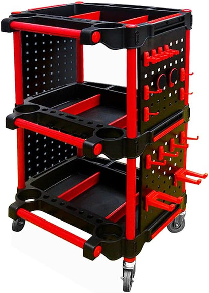 Car Detailing Cart Tool Organizer with 4 Pieces Side Hanging Plate & Hooks,for Mechanics & Detailers During Repairs Car Wash/Wax Detailing Cart-Updated