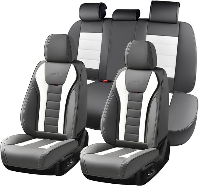 Coverado Car Seat Covers Full Set, Seat Covers for Cars, Front Seat Covers and Back Seat Cover Waterproof Leather Automotive Seat Cover, Universal Car Interior Protectors Cushion for Most Cars