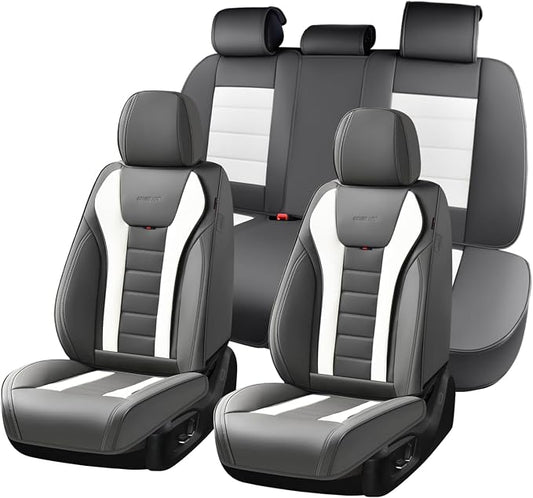 Coverado Car Seat Covers Full Set, Seat Covers for Cars, Front Seat Covers and Back Seat Cover Waterproof Leather Automotive Seat Cover, Universal Car Interior Protectors Cushion for Most Cars