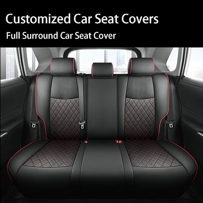 Custom Fit RAV4 Car Seat Covers for Select Toyota RAV4 2019 2020 2021 2022 2023 2024 2025 LE,XLE,XLE Premium,Limited - Full Set,Leather (Red Check)