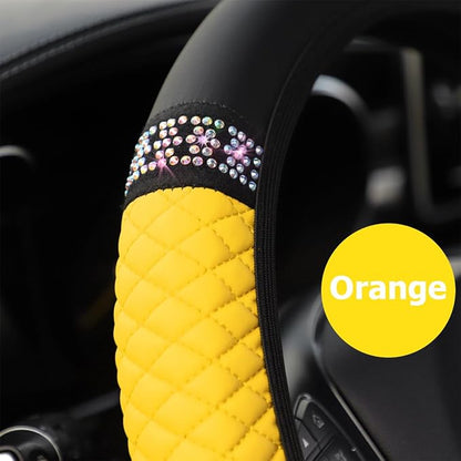 Osilly Bling Car Steering Wheel Cover, 15 Inch Rhinestones Soft Leather Elastic Steering Wheel Protector, Sparkly Crystal Diamond for Women Girls (Yellow)