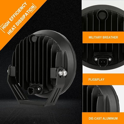 BIGLIONX Round LED Offroad Lights 7inch 2pcs 210W 32000LM LED Off Road Light Super Bright Amber Offroad Lights Driving Light Spot Light Bar with Wiring Harness IP68 for Trucks Pickup ATV UTV SUV