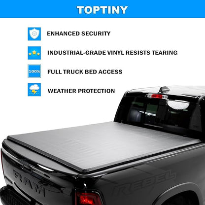Toptiny Soft Roll Up Truck Bed Tonneau Cover |SR017|Fits 2015-2026 Ford F150 6'5" Bed (78")