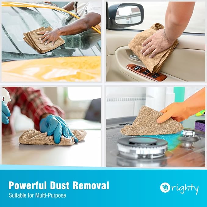 Orighty Microfiber Cleaning Cloth, 12 Pack Microfiber Towels for Cars, Highly Absorbent Car Cleaning Supplies, Lint Free Cloths Clean Rags for Car Care, House, Kitchen, 12x11 inch, Brown