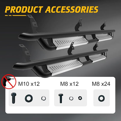 Running Boards Compatible with Ford Ranger 2019-2025 Super Crew Cab 4 Full Size Doors Stainless Steel Paintable Side Steps Fit for Ranger Non-Slip Rails Step Nerf Bar Truck Pickup Rock Sliders