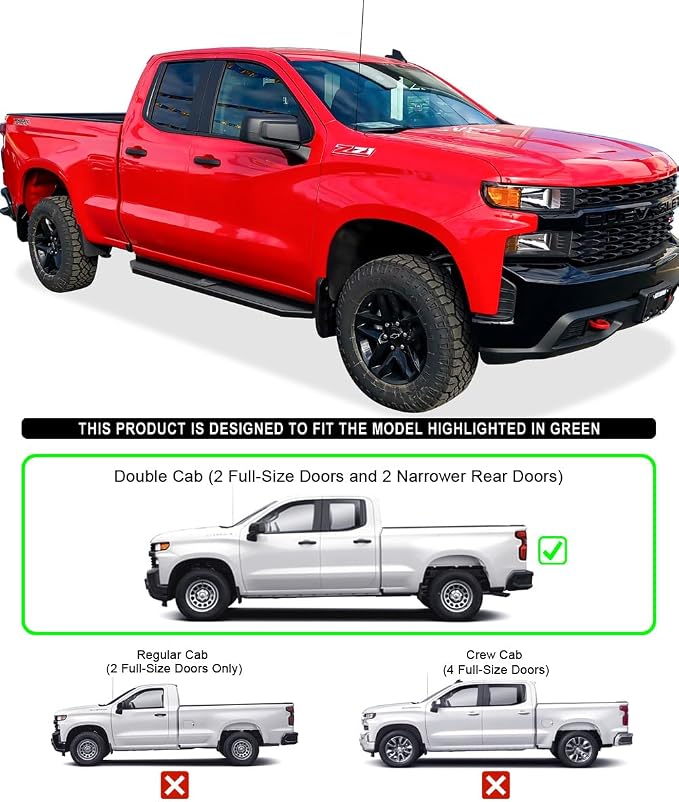 APS 6in (Black Stainless Steel Flat) Nerf Bars Compatible with Silverado Sierra 1500 2019-2026 Extended Cab & 2500 3500 2020-2026 (Exclude 19 1500 LD)(Silverado 1500 LTD Sierra 1500 LD 2022)