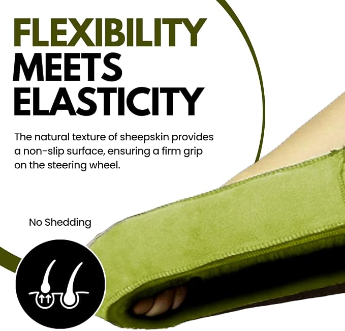 Andalus Brands Luxury Fluffy Car Steering Wheel Covers – Genuine Merino Sheepskin, Soft Fuzzy Car Steering Wheel Cover for Women, Universal 14.5-15" Size, Plush Fur Cute Auto Accessories, Green