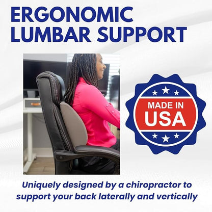 Thin Ergonomic Bucket Seat Lower Lumbar Back Support Pillow Cushion for Office Chair, Car, Truck, Wheelchair, Gaming Chair and Recliner for Pain Relief Made in USA Beige