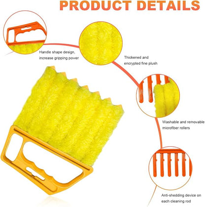 Sun Walker 2 PCS Blind Cleaner Duster Tool, 7-Finger Auto Dusting Cleaner Brush with Ergonomic Handle, Handheld Mini Duster Brush for Window Shutters Air Conditioner, Car Accessories (Orange+Yellow)