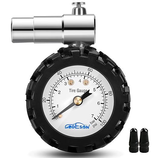 Presta Valve Gauge, GODESON Analog Presta Valve Bicycle Tire Pressure Gauge,100PSI/7Bar, Suitbale for Hybrid Bike Tire Inflation Range