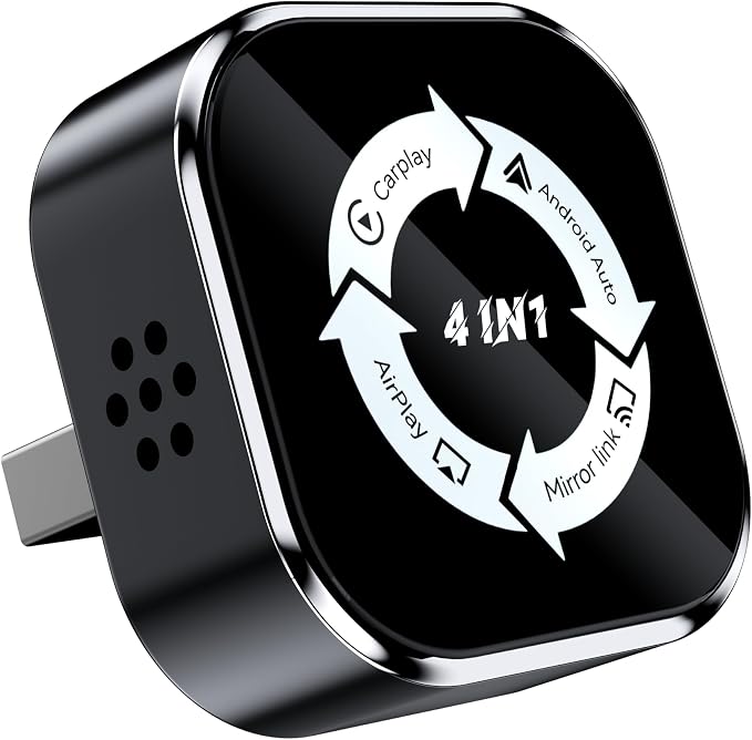 4-in-1 Wireless Adapter，Converts Wired CarPlay & Android Auto to Wireless, with Full iOS & Android Screen Mirroring, Universal Plug and Play USB Dongle for All Smartphones