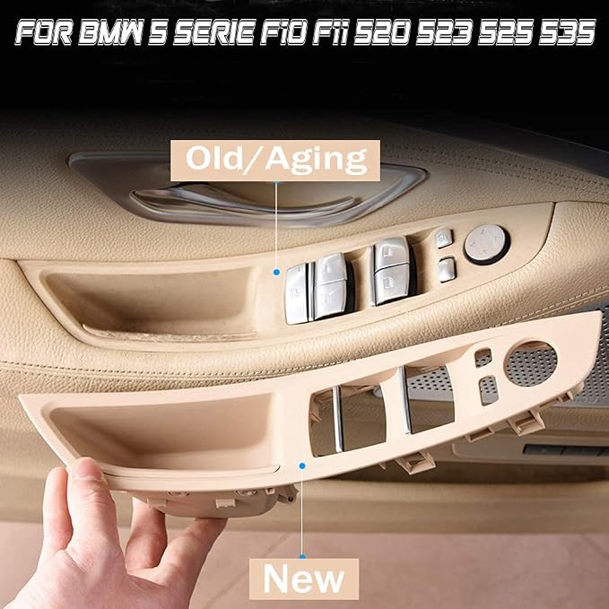 Side Door Handle for BMW 5 Series F10 F11,Inner Door Pull Handle Trim Cover Kits Replacement Window Switch Armrest Panel for BMW 520 523 525 528 530 535 (Beige)