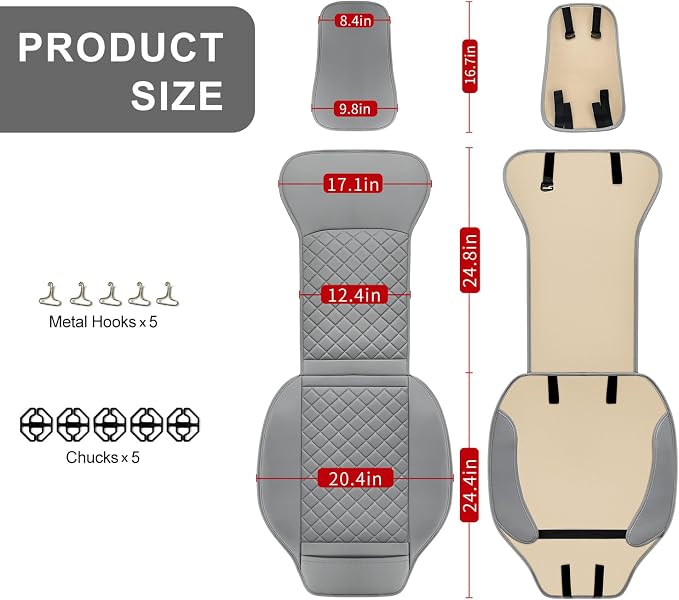 BEITK 2 Pack Leather Front Seat Covers, Universal Sideless Car Seat Protectors, Waterproof Automotive Seat Cover for Most Cars Trucks SUV(Gray)