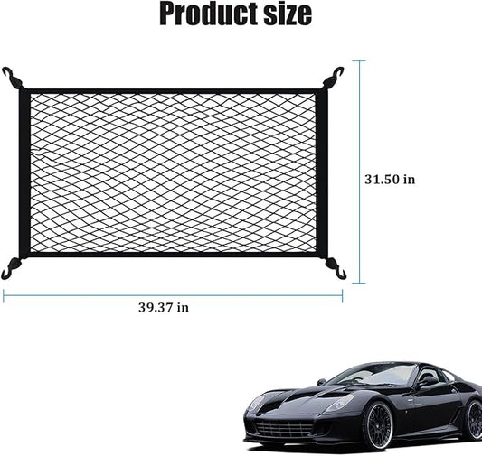 Car Cargo Net, 39.37" x 31.5" Elastic Stretchable Adjustable Vehicle Trunk Mesh Nets with Hook, Automotive Cargo Netting Storage Organizer, Universal for SUV Motorhome Lorry