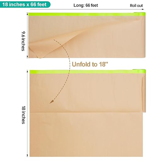 Tangibay Pre-Taped Masking Paper with Dispenser - 18" x 66' Painters Paper and Tape for Painting House, Auto Body, Cars (2 Dispensers 8 Refills)