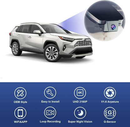 Fitcamx 4K Dash Cam Suitable for Toyota RAV4 2022-2025 (Model B/with Vent Hole on Cover), OEM Factory Look, UHD 2160P Video, Built-in WiFi & APP, Loop Recording, G-Sensor, Plug & Play, 64GB Card