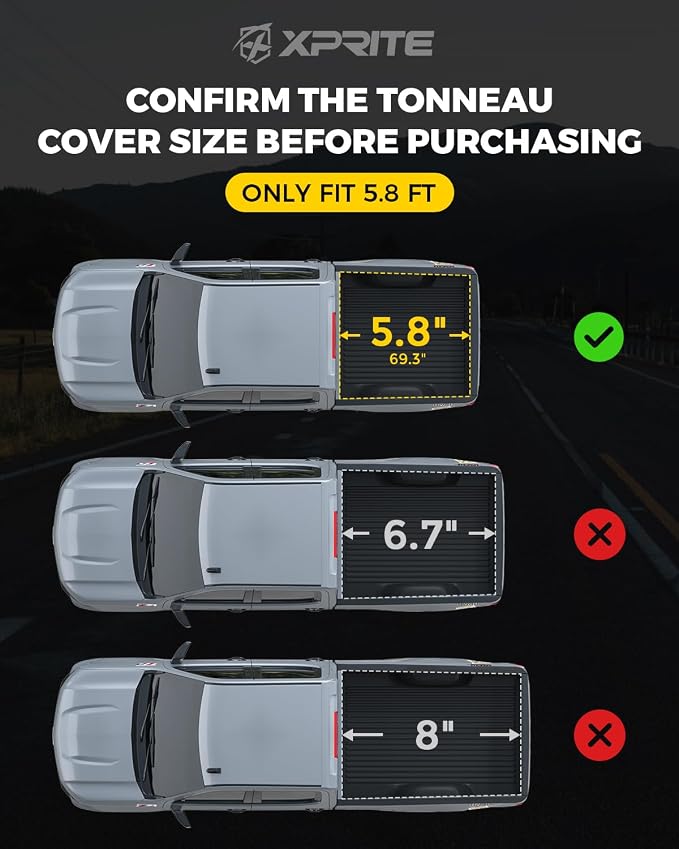 Xprite Hard Folding Truck Bed Tonneau Cover Compatiable with 2007-2026 Chevy Silverado & GMC Sierra 1500 5.8 FT Short Box((Excl. 07 Classic), Tri Fold Style