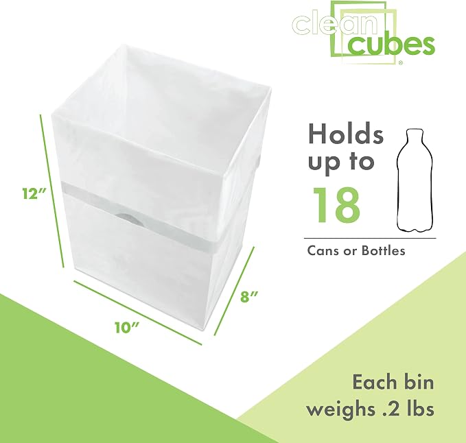 Clean Cubes 4 Gallon Disposable Pop-Up Trash Cans (3-Pack) with Fitted Bags – Foldable Garbage & Recycling Bins for Parties, Events & Kitchen (White, 12" H x 10" W x 8" D)