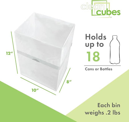 Clean Cubes 4 Gallon Disposable Pop-Up Trash Cans (3-Pack) with Fitted Bags – Foldable Garbage & Recycling Bins for Parties, Events & Kitchen (White, 12" H x 10" W x 8" D)