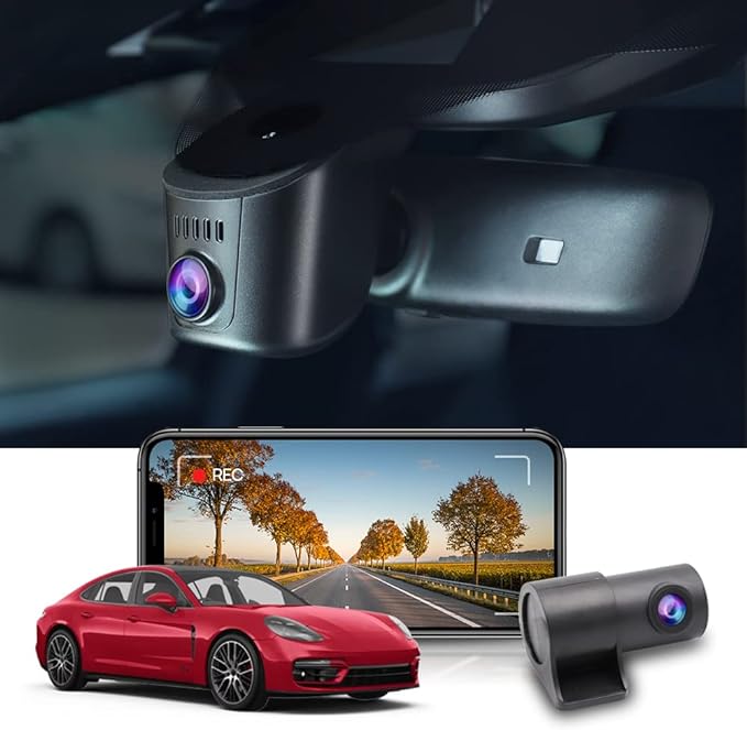 Fitcamx 2K Dual Dash Cam Adapts for Porsche 911 992 Cayenne 9YA 9Y0 9Y3 Panamera 971 Taycan (Model A), OEM Look, Front 1440P+Rear 1080 HD Video, WiFi & APP, Loop Recording, Parking Sensor, 64GB Card