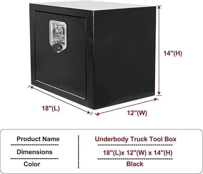 18"x 12"x 14" Steel Underbody Truck Tool Box with T-Handle Lock Latch, 18 Inch Heavy Duty Steel Under Body Toolbox for Pick Up Truck RV, Under Mount Tool Box