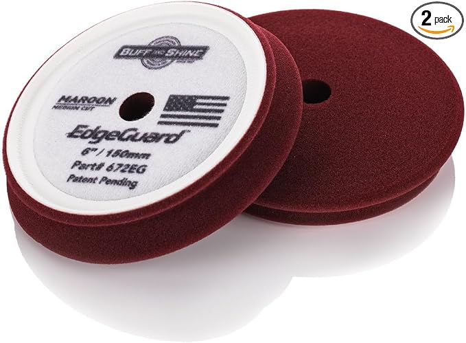 Buff and Shine - EdgeGuard Foam Buffing Pads - Maroon - 6" Medium Cut Pad - Pack of 2