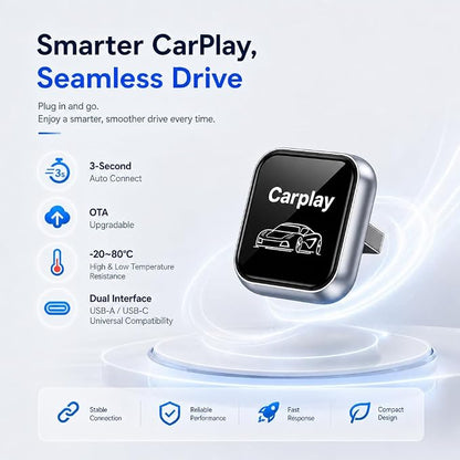 2-in-1 Wireless CarPlay Adapter for iPhone iOS & Android 11+, Plug and Play, Fast Auto-Connect, Realtek 8730E Chip Stable & No Latency, Wired to Wireless Adapter with USB-A/Type-C Port (CT106)