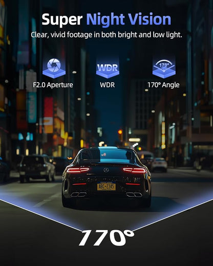 4K Dash Cam Front and Rear, 64GB SD Card, 1.5” IPS Display Car Camera, 5Ghz WiFi+App Control, Night Vision, 24H Parking Mode, G-Sensor, WDR, 170° Wide Angle, 4K+1080P Dual Dash Camera for Cars
