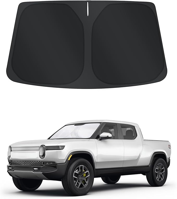 TINGLU Sun Shade for Rivian R1T 2022-2025 2026 Accessories Windshield Sun Shade Window Shade UV Rays Protection Sun Visor Cover with Steering Wheel Sunshade Storage Bag