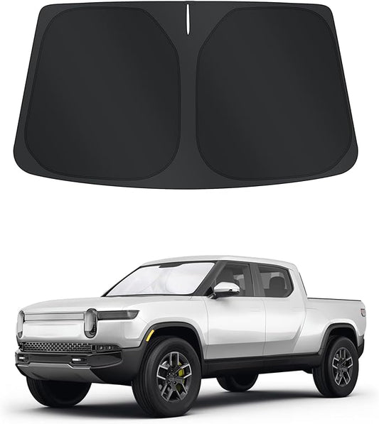 TINGLU Sun Shade for Rivian R1T 2022-2025 2026 Accessories Windshield Sun Shade Window Shade UV Rays Protection Sun Visor Cover with Steering Wheel Sunshade Storage Bag
