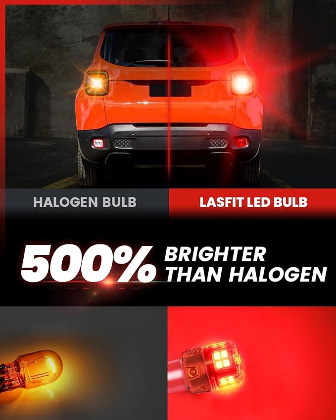 LASFIT 1156 LED Bulb Red for Brake Light Bulb Tail Lights, Upgrade 500% Super Bright 1141 7506 BA15S P21W 1073 LED Lamps with Projector Lens Replacement 3rd Brake Stop Lights, (2-Pcs)