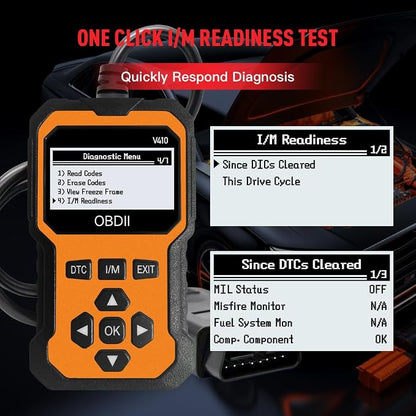 OBD2 Scanner V410 Car Diagnostic Tool – Auto Code Reader for All Vehicles, Engine Fault Code Reader Scan Tool with Live Data/Freeze Frame & Fix Suggestions Orange and Black