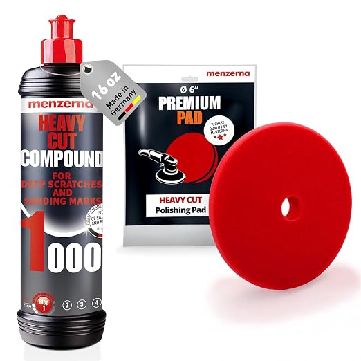menzerna Deep Scratch Remover Kit I Car polishing Set with Menzerna Heavy Cut 1000 (16oz) and 6 Inch Polishing Pad I Deep Scratch Remover Kit for All Types of Vehicles