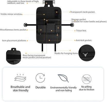GMQ Back Seat Car Organizer 1 Pack,Backseat Organizer with Tray,Multifunctional Car Seat Back Storage Box with Foldable Tablet Holder (Black, Weave)