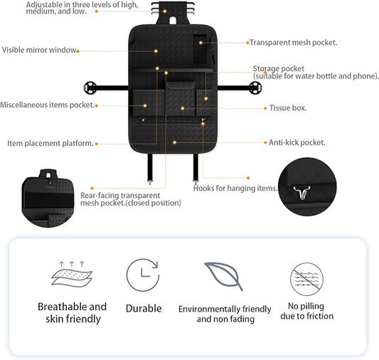 GMQ Back Seat Car Organizer 1 Pack,Backseat Organizer with Tray,Multifunctional Car Seat Back Storage Box with Foldable Tablet Holder (Black, Weave)