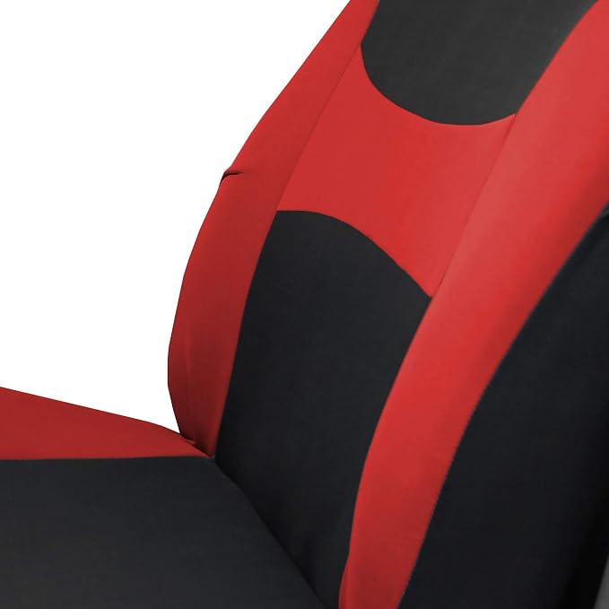 FH Group Flat Cloth Seat Covers Front Seat and Solid Rear Bench Full Set with Gift - Universal Fit for Cars, Trucks & SUVs (Red)